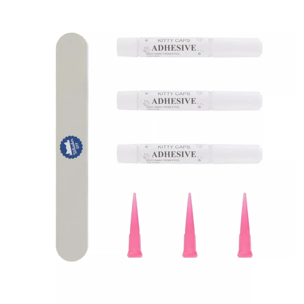 Whisker City Pink & Blue Cat Nail Caps, Nail File & Adhesive Small Cat 40 Count